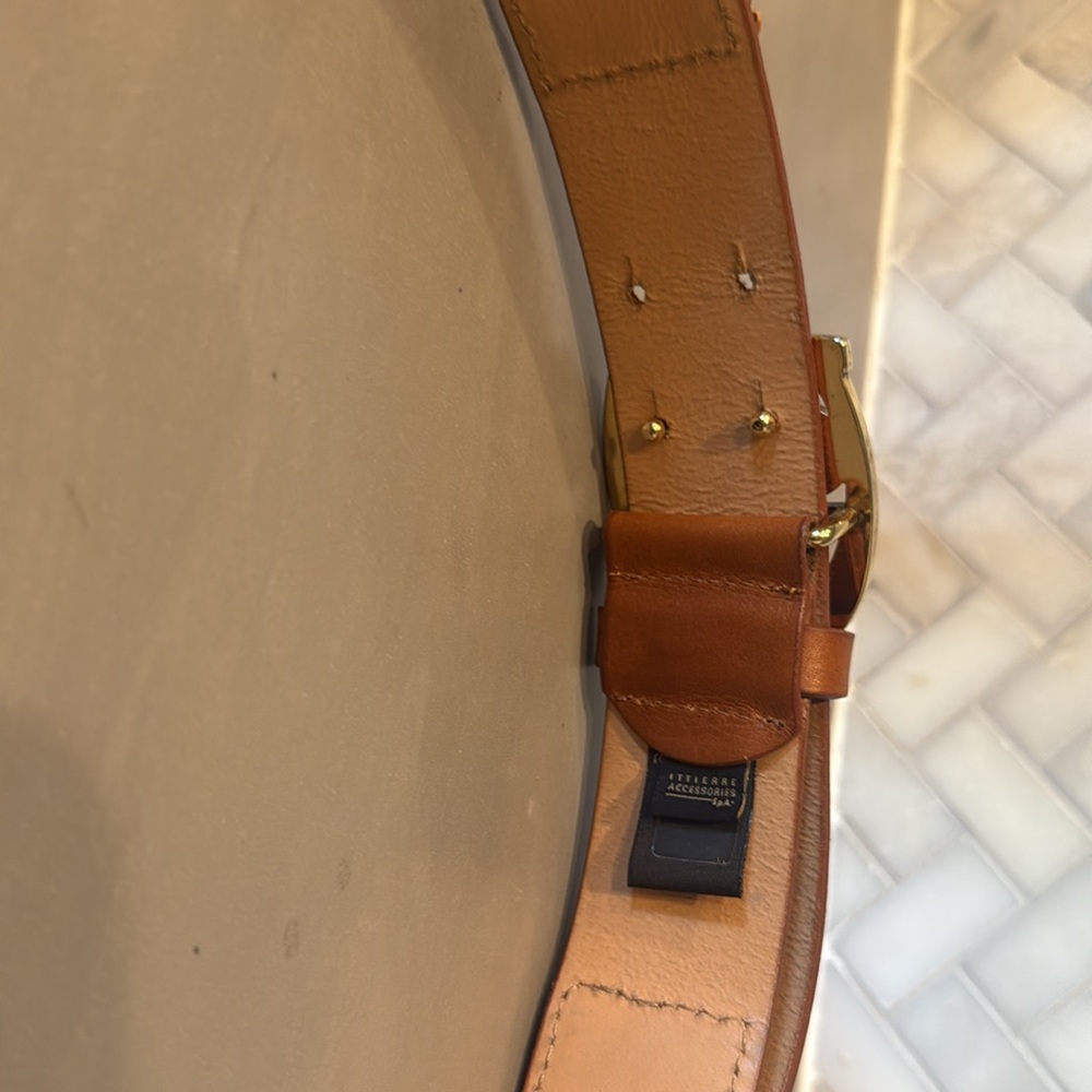 Just Cavalli Raffia Summer Tan Leather Belt with Gold Accents - Picture 4 of 9